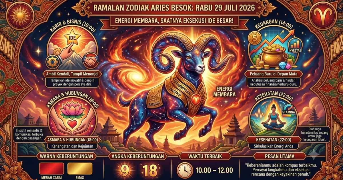 Ramalan Zodiak Aries Besok, Rabu 29 Juli 2026: Energi Membara, Saatnya Eksekusi Ide Besar!