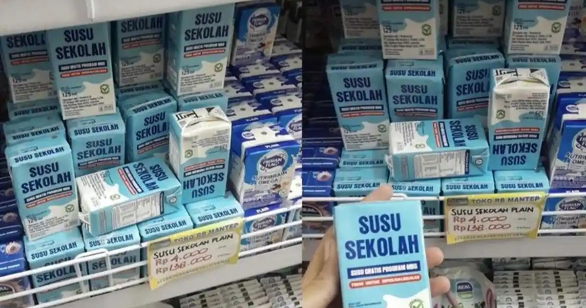 Produk minuman bertuliskan “Susu Sekolah” yang diduga merupakan bagian dari program Makan Bergizi Gratis (MBG) terjual di minimarket. (Foto Ist)