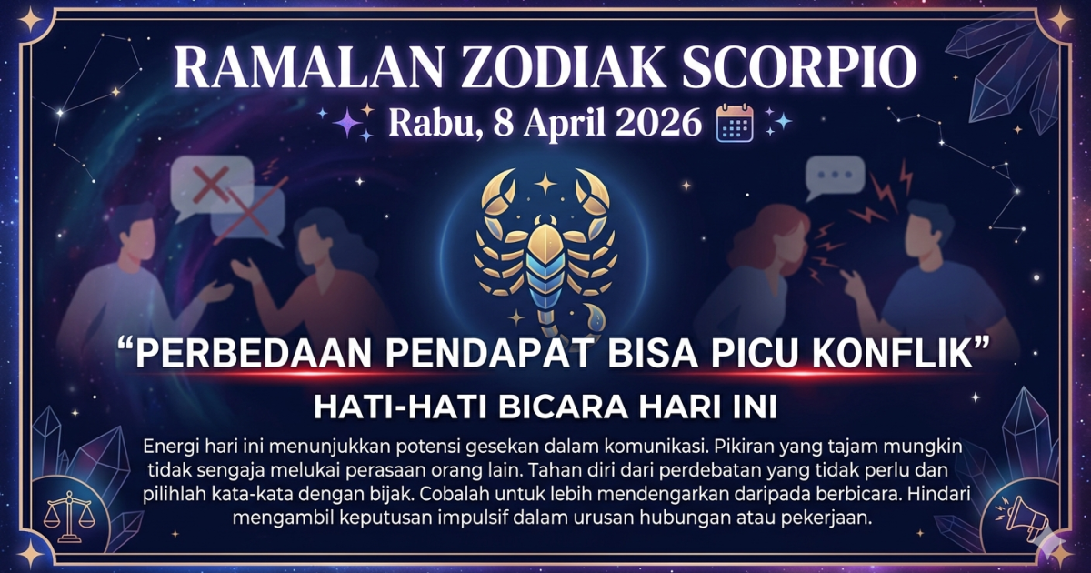 Ilustrasi ramalan zodiak Scorpio hari ini Rabu 8 April 2026. (Foto: Gemini / Bisnis Market Dayfri)