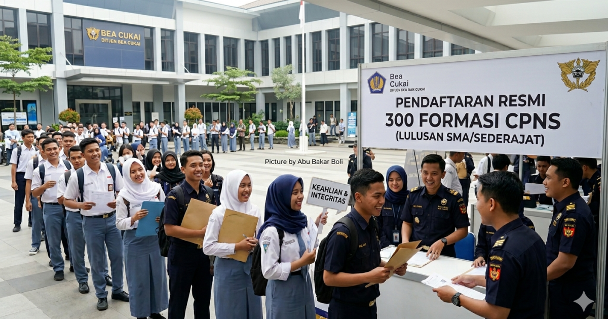 Ilustrasi antrean panjang para lulusan SMA mendaftarkan diri sebagai ASN Bea Cukai (Foto Gemini/Abu Bakar Boli)