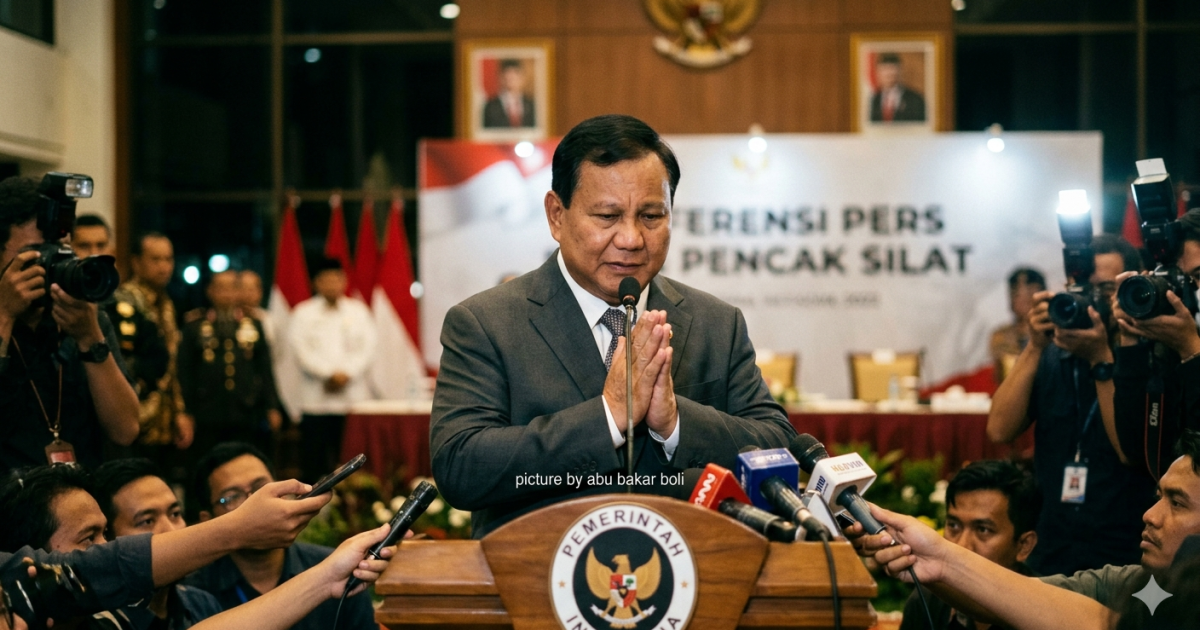 Ilustrasi Presiden Prabowo Subianto sampaikan permintaan maaf atas belum masuknya pencak silat ke Olimpiade. (Foto Gemini/Abu Bakar Boli)