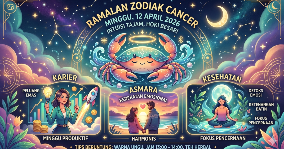 Ramalan Zodiak Cancer Besok Minggu 12 April 2026: Intuisi Tajam Membawa Hoki Besar, Saatnya Detoks Emosi!