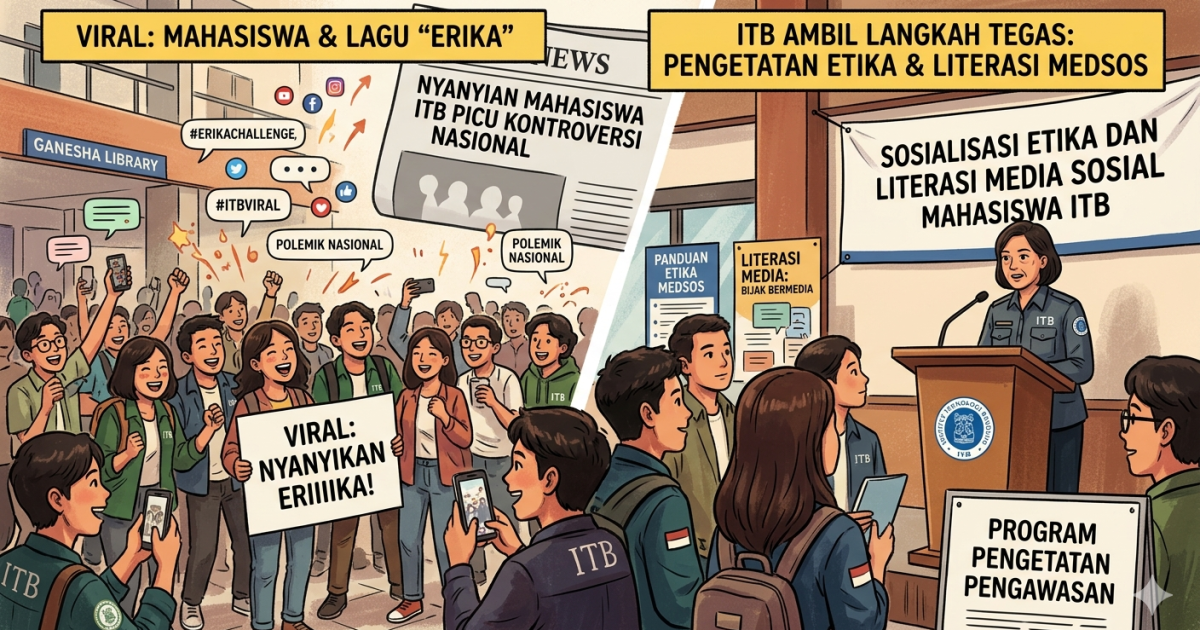 Ilustrasi viralnya lagu “Erika” dari mahasiswa memicu polemik nasional. (Foto: Gemini/Dayfri)