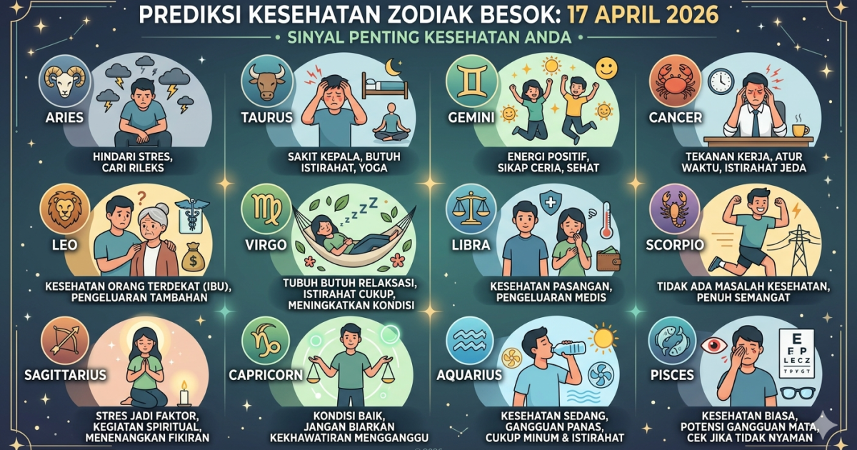 Ramalan Kesehatan Zodiak Besok Jumat, 17 April 2026: Aries hingga Pisces, Siapa yang Harus Waspada?
