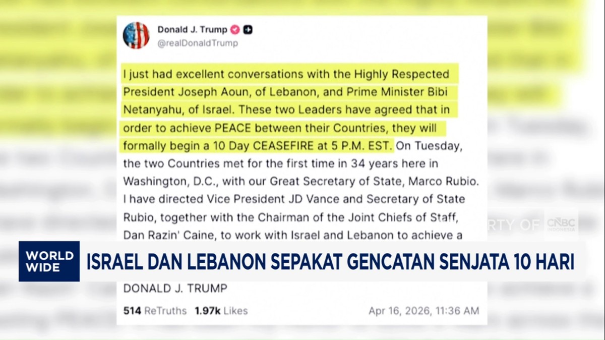 Terobosan Damai Timur Tengah: Donald Trump Umumkan Jeda Perang Israel-Lebanon Selama 10 Hari