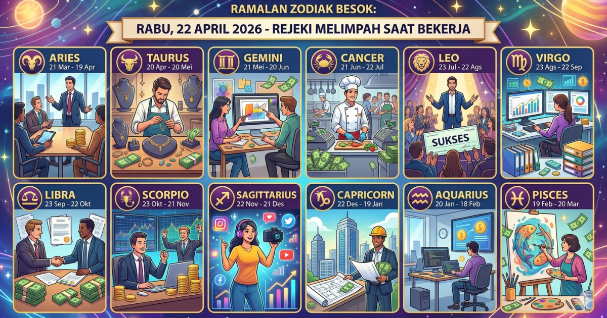 Ilustrasi ramalan zodiak besok 22 April 2026 (foto: Gemini/Dayfri)