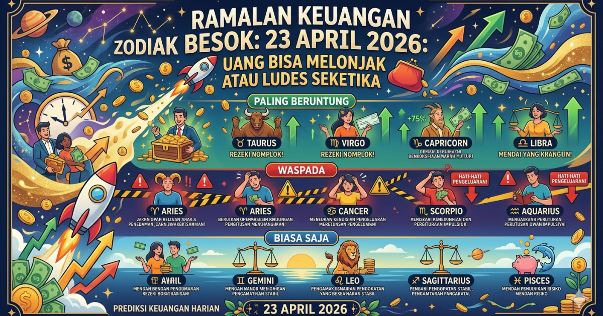 Ilustrasi ramalan keuangan zodiak 23 April 2026. (Gemini/Dayfri)
