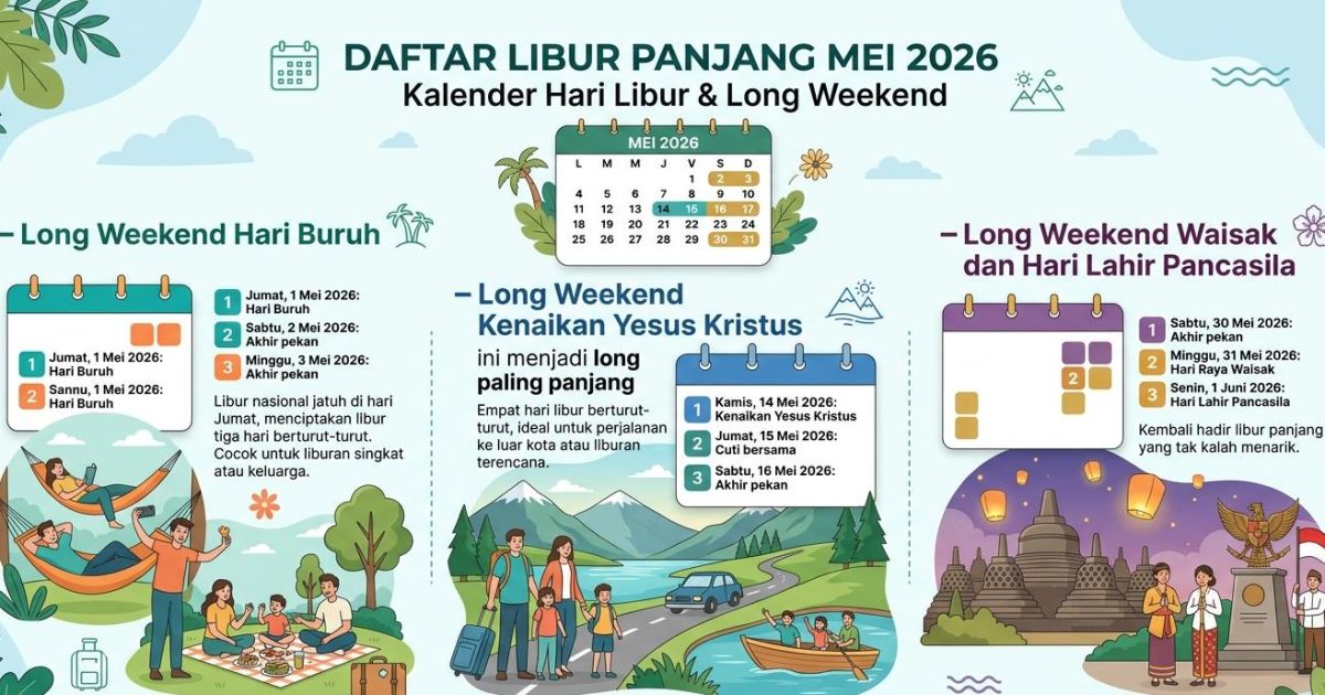 Ilustrasi daftar libur panjang Mei 2026. (Foto: Gemini/Dayfri)