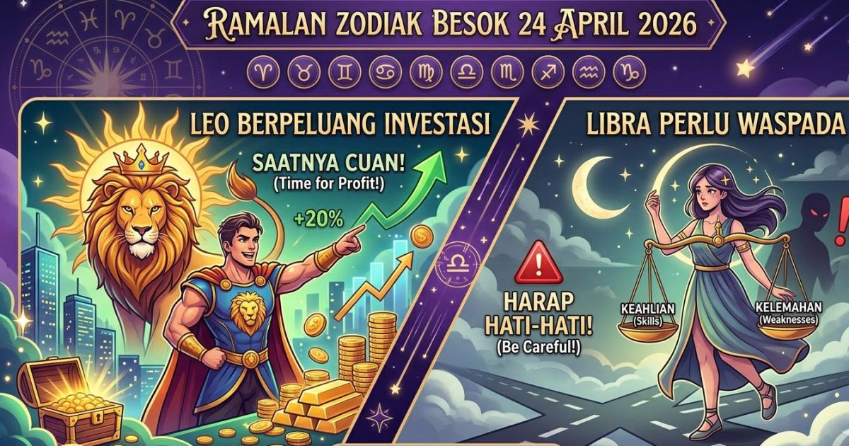 Ilustrasi ramalan zodiak untuk Jumat, 24 April 2026. (Foto: Gemini/Dayfri)