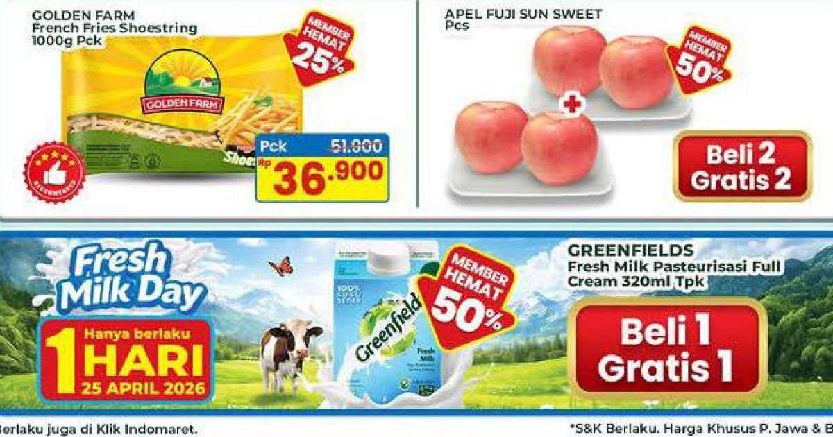 Promo &amp;amp;amp;quot;Family Weekend Treats&amp;amp;amp;quot; dari Indomaret yang berlaku pada tanggal 24 hingga 26 April 2026. (Instagram @indomaret)