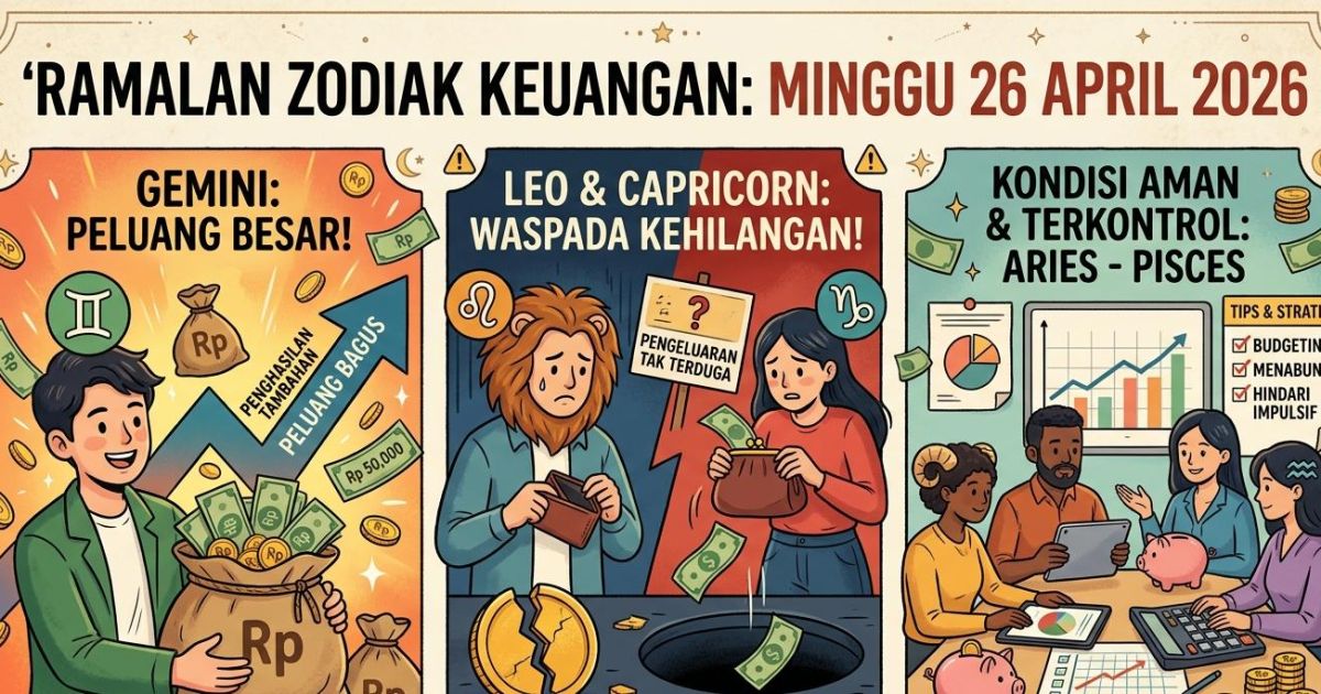 Ilustrasi ramalan zodiak keuangan 26 April 2026. (Foto: Gemini / Dayfri)