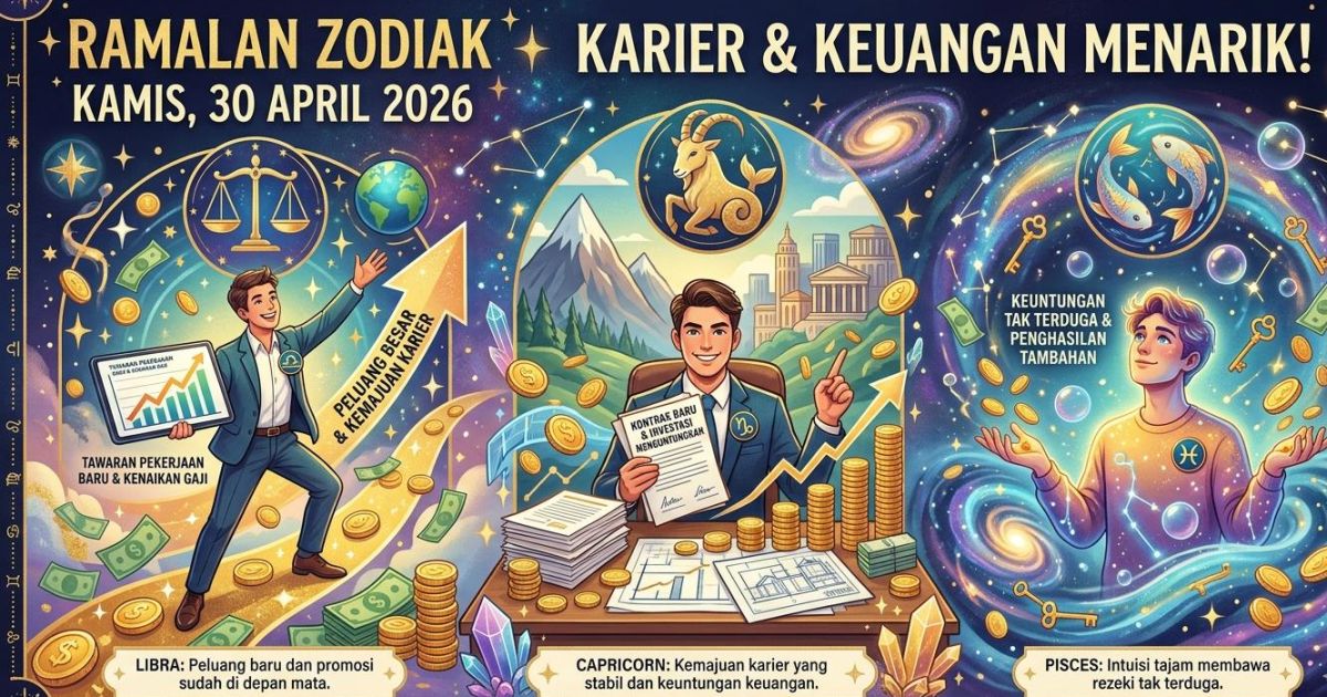 Ramalan Zodiak Karier dan Keuangan Kamis 30 April 2026: Libra Panen Peluang, Capricorn Bersinar, Pisces Dapat Jalan Baru