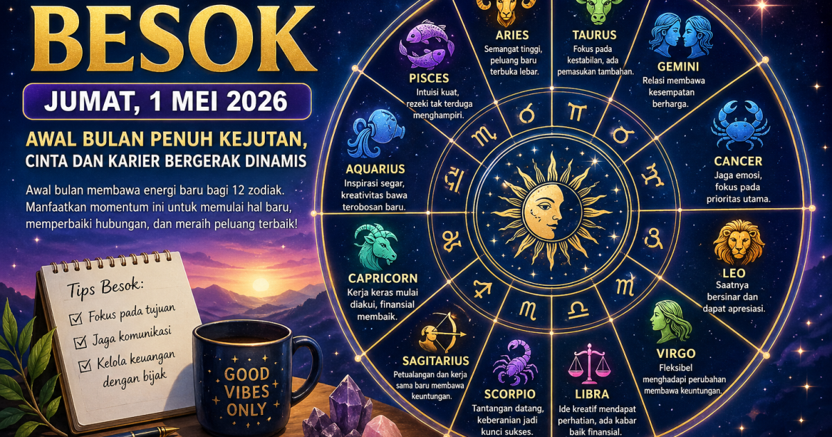 Ramalan Zodiak Besok, Jumat 1 Mei 2026: Awal Bulan Penuh Kejutan, Cinta dan Karier Bergerak Dinamis