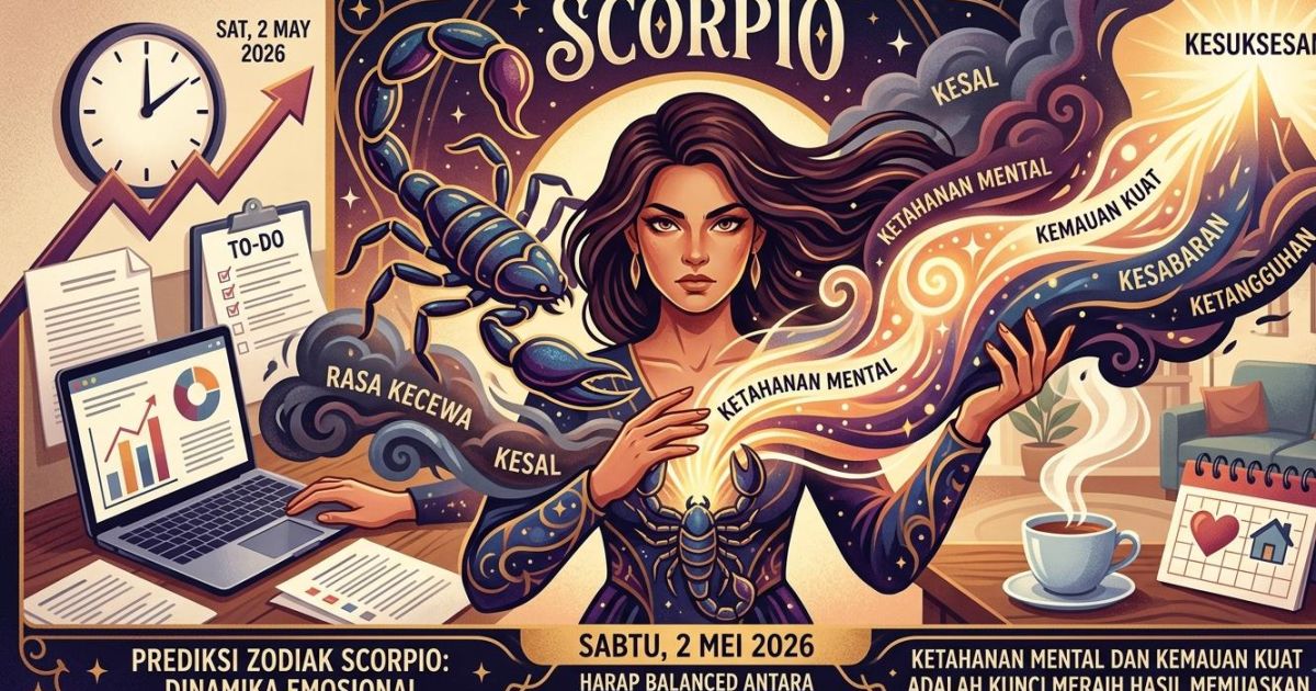 Ilustrasi ramalan zodiak scorpio hari ini Sabtu, 2 Mei 2026. (Gemini / Dayfri)