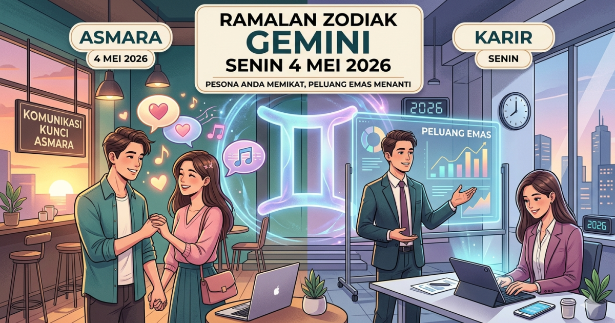 Ramalan Zodiak Gemini Senin 4 Mei 2026: Pesona Anda Memikat, Peluang Karir Emas Menanti!