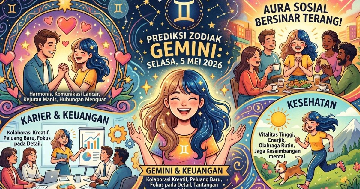 Prediksi Gemini Besok 5 Mei 2026: Hubungan Mulai Diuji, Karier Jalan di Tempat, Tapi Pesonamu Sungguh Tak Terbendung!
