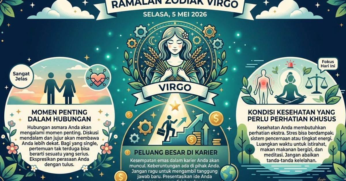Ilustrasi ramalan zodiak Virgo Selasa, 5 Mei 2026. (Ai)