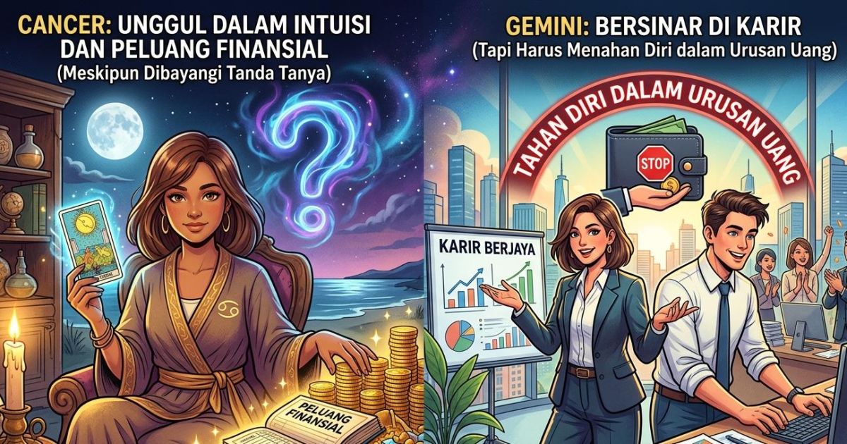 Ilustrasi ramalan zodiak 6 Mei 2026, Cancer vs Gemini. (Gemini/Dayfri)