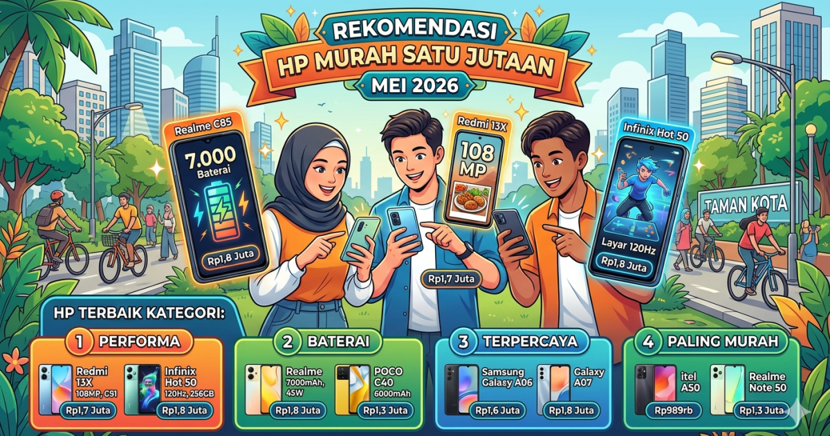Rekomendasi HP 1 Jutaan Terbaik Mei 2026: RAM Besar, Layar 120Hz, hingga Baterai 7.000 mAh Kini Bukan Mimpi!