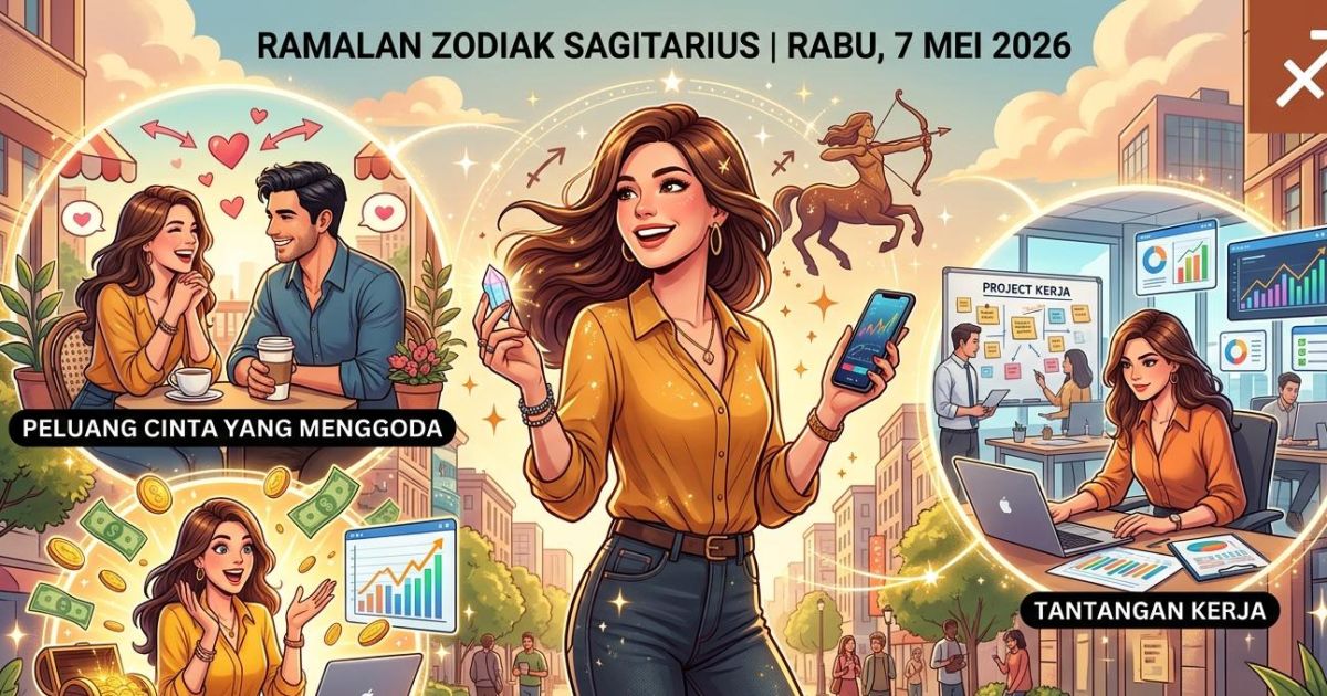 Ilustrasi ramalan zodiak Sagitarius untuk Rabu, 7 Mei 2026. (Gemini / Dayfri)