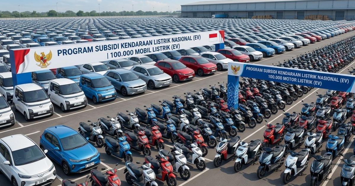 Ilustrasi 100 ribu mobil listrik dan 100 ribu motor listrik. (Gemini / Dayfri)