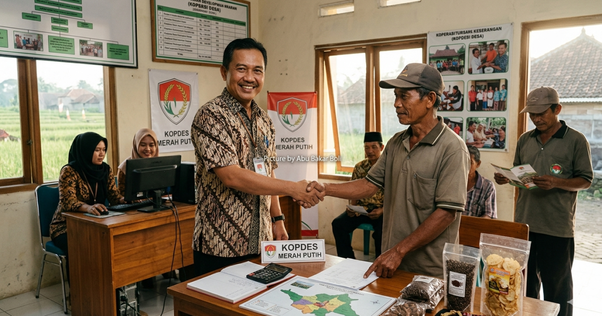 Ilustrasi Sinergi manajer Kopdes Merah Putih dan petani tingkatkan ekonomi desa melalui produk lokal. (Foto AI/ Abu Bakar Boli)