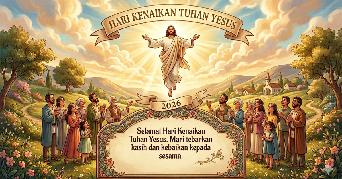 Ilustrasi ucapan Hari Kenaikan Yesus Kristus 2026. (Gemini/Dayfri)