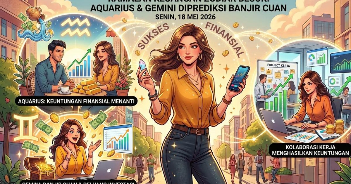 Ilustrasi ramalan keuangan zodiak besok Senin, 18 Mei 2026. (Gemini / Dayfri)
