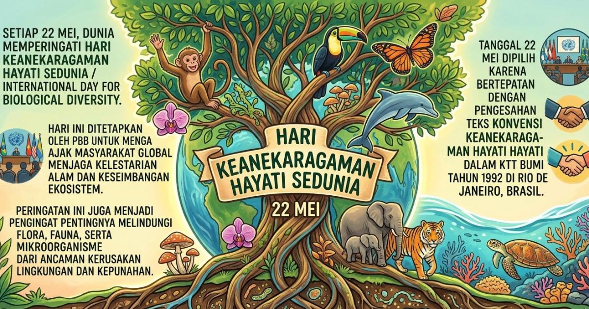 Ilustrasi peringatan penting 22 Mei, Hari Keanekaragaman Hayati Sedunia. (Gemini/Dayfri)