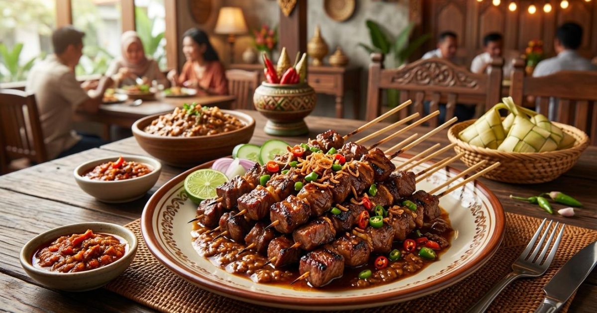 Ilustrasi sate sapi anti alot, lengkap dengan resep, bahan, dan cara membuat. (Foto: Gemini/Dayfri)