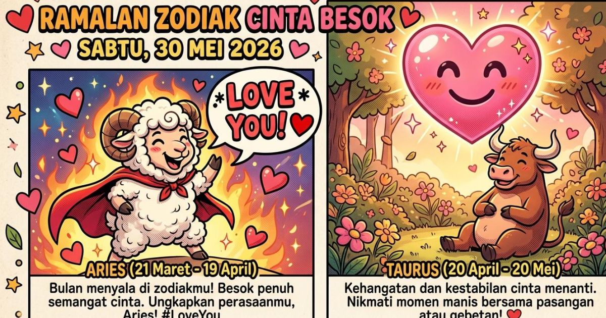 Ilustrasi Ramalan Zodiak Cinta Besok Sabtu, 30 Mei 2026