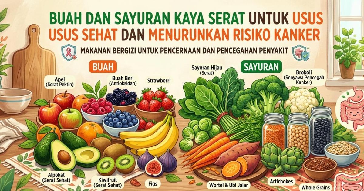 Ilustrasi beberapa makanan penurun risiko kanker usus. (Gemini / Dayfri)