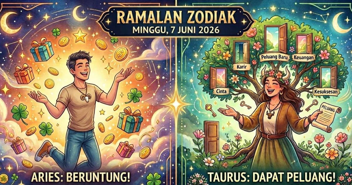 Ilustrasi ramalan zodiak untuk Minggu, 7 Juni 2026. (Gemini/Dayfri)