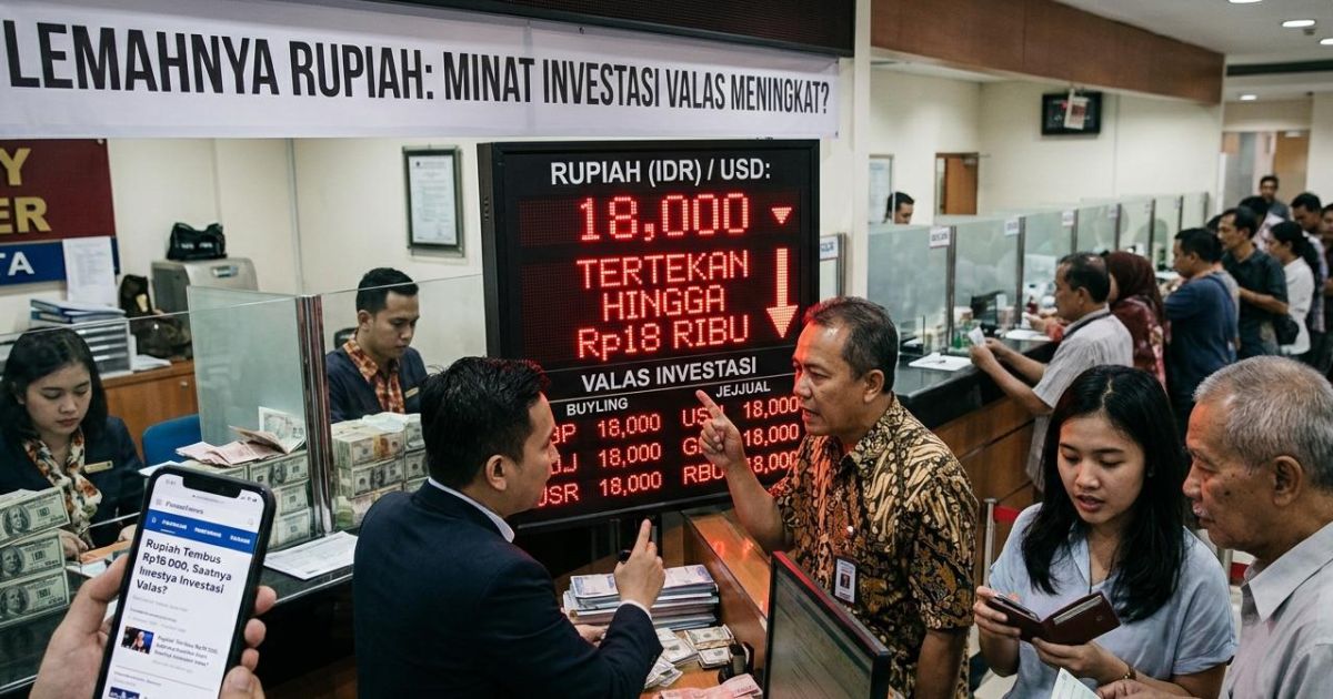 Ilustrasi pelemahan rupiah yang menembus Rp18 ribu per dolar AS. (Foto: Gemini)