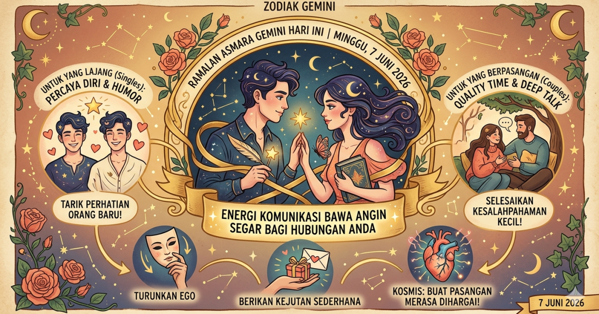 Ramalan Asmara Zodiak Gemini Hari Ini Minggu 7 Juni 2026