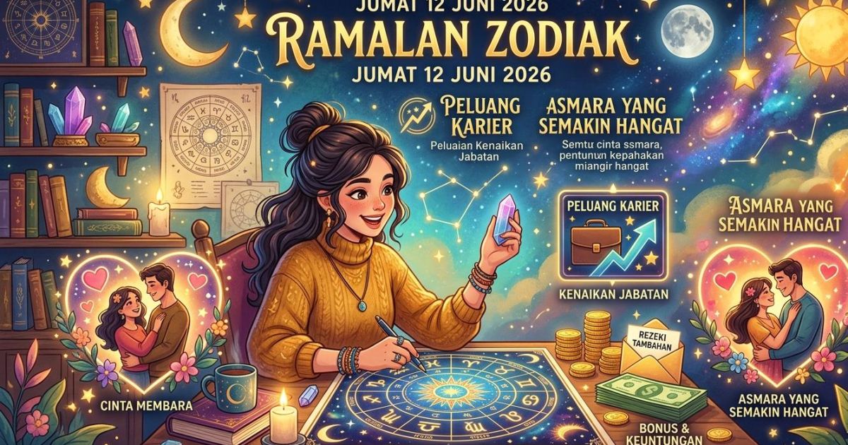Ilustrasi Ramalan Zodiak Jumat 12 Juni 2026. (Gemini/Dayfri)