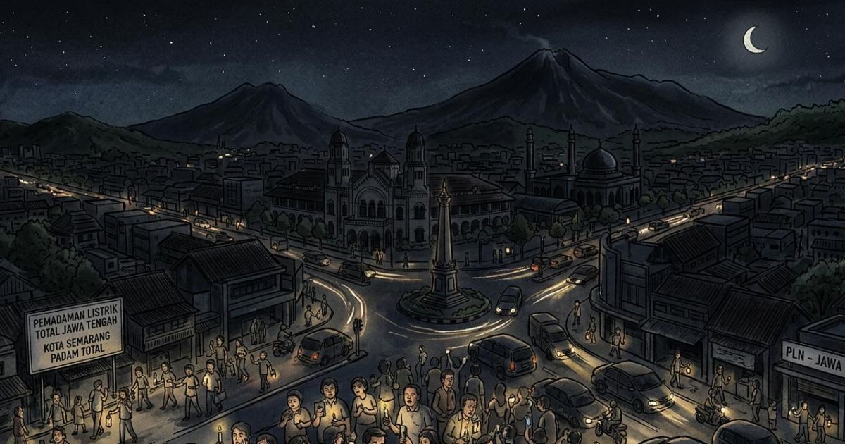 Ilustrasi isu blackout atau pemadaman listrik berskala luas yang terjadi di Jawa Tengah. (Gemini)