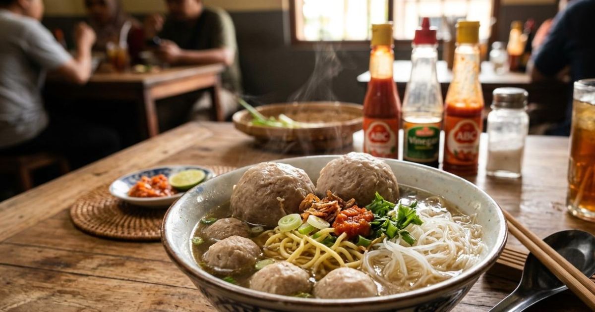 Ilustrasi bakso sapi ala restoran. (Gemini / Dayfri)