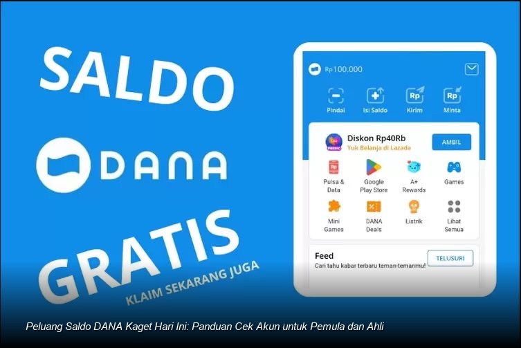 Tampilan antarmuka aplikasi dompet digital DANA dengan notifikasi klaim saldo kaget yang sedang aktif.