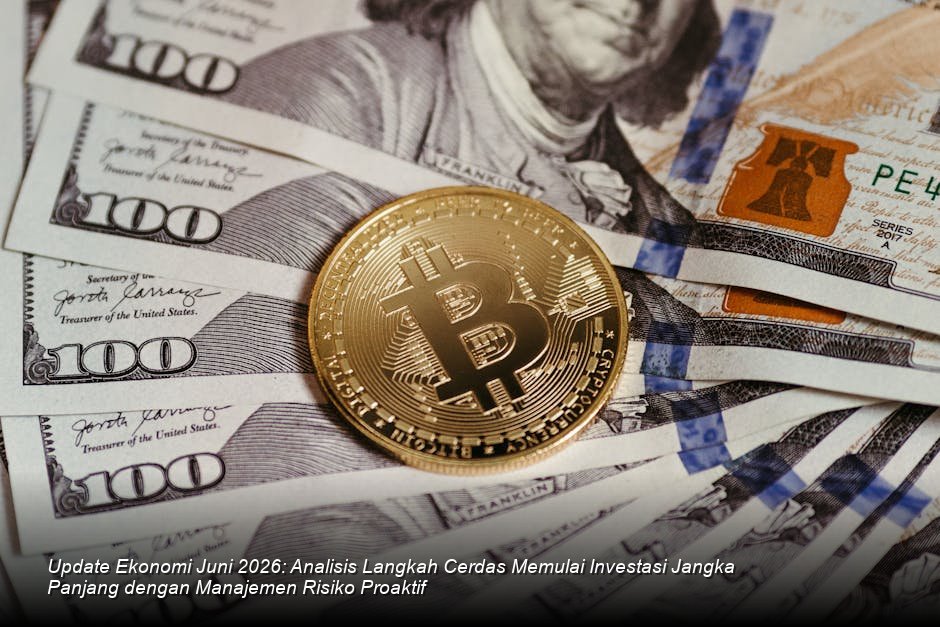Grafik batang vertikal yang menunjukkan peningkatan persentase pertumbuhan investasi tahunan di samping kalkulator keuangan modern.