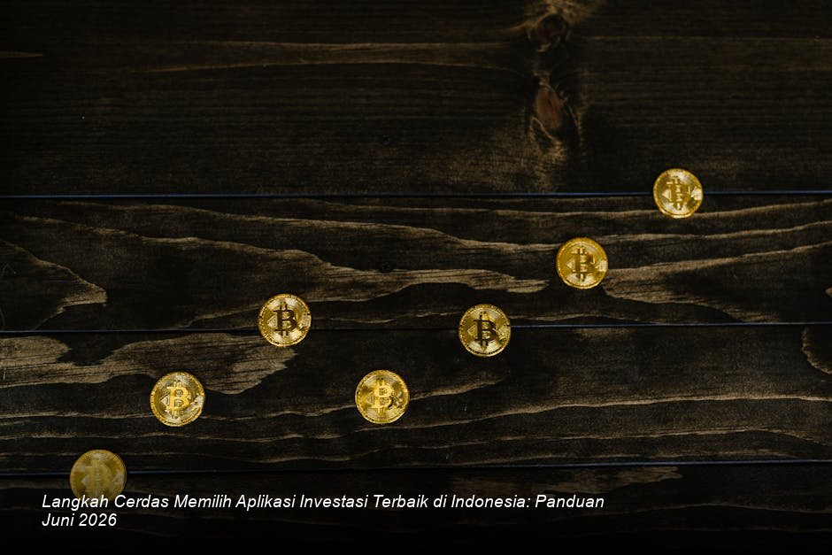 Grafik batang ekonomi Indonesia yang menunjukkan garis pertumbuhan positif, disandingkan dengan ikon aplikasi investasi yang tersusun rapi di atas meja kerja modern.