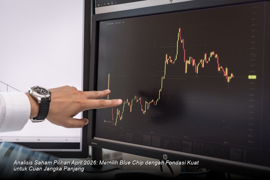 Suasana modern lantai bursa saham dengan grafik digital berwarna hijau yang menunjukkan tren kenaikan stabil.