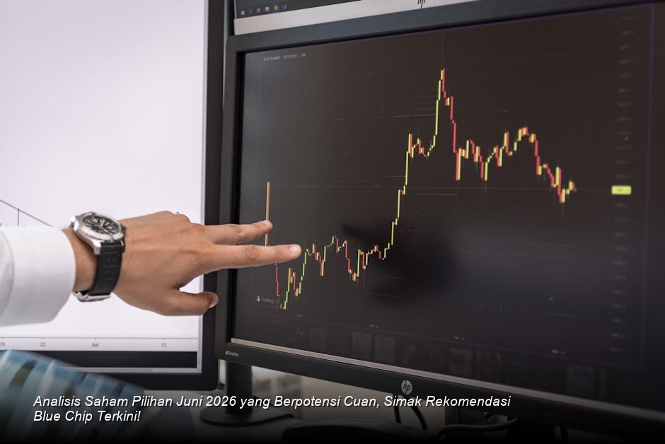 Grafik candlestick saham berwarna hijau cerah yang menembus garis resistensi dengan latar belakang ruang trading bursa saham yang modern dan futuristik.