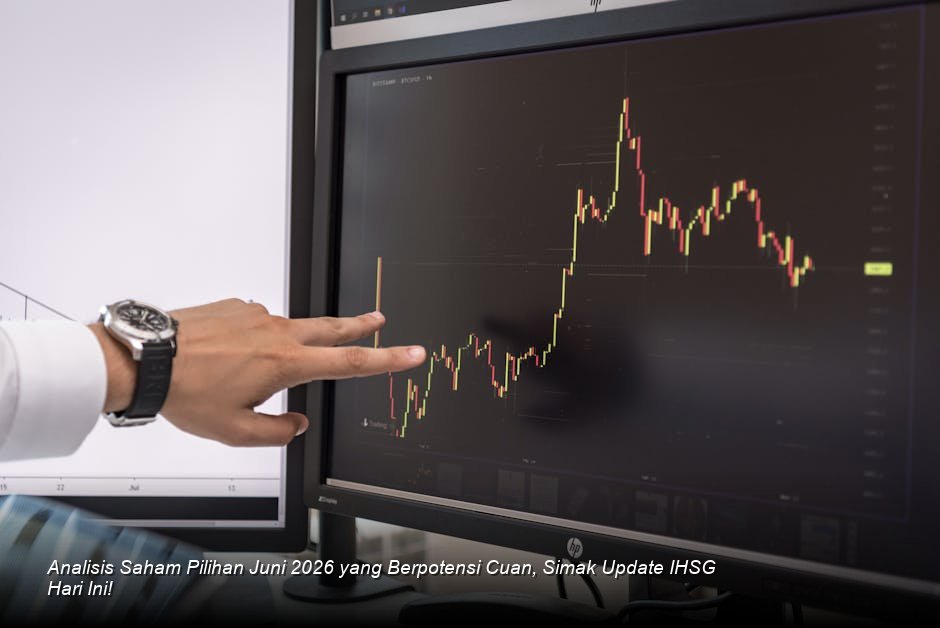 Chart candlestick saham berwarna hijau dengan volume perdagangan yang tinggi menunjukkan tren kenaikan yang stabil di Bursa Efek Indonesia.