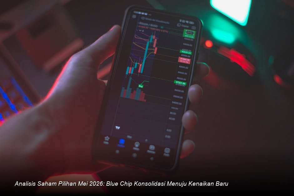Tampilan grafik *candlestick* berwarna hijau yang menanjak tajam di atas latar belakang *trading floor* modern.